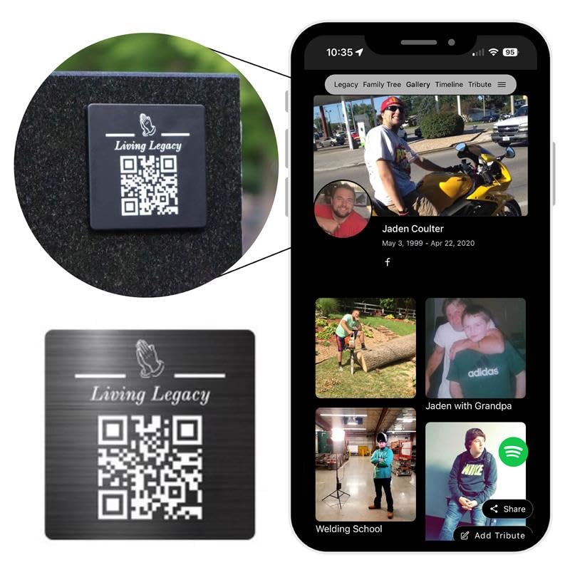 Memorial 2x2 Inch Metal Engraved QR Tags: Commemorate Loved Ones