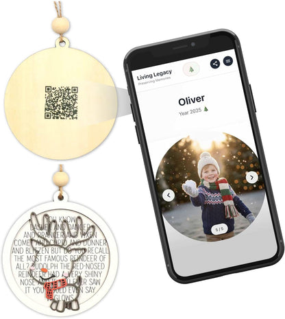 Living Legacy QR Code Christmas Ornament – Personalized Wooden Keepsake (Santa, Reindeer & Snowman Options)