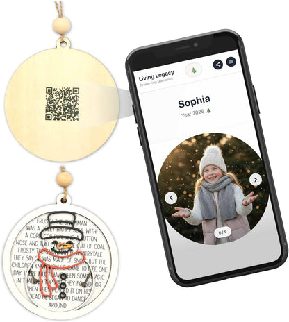 Living Legacy QR Code Christmas Ornament – Personalized Wooden Keepsake (Santa, Reindeer & Snowman Options)