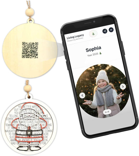 Living Legacy QR Code Christmas Ornament – Personalized Wooden Keepsake (Santa, Reindeer & Snowman Options) - Living Legacy