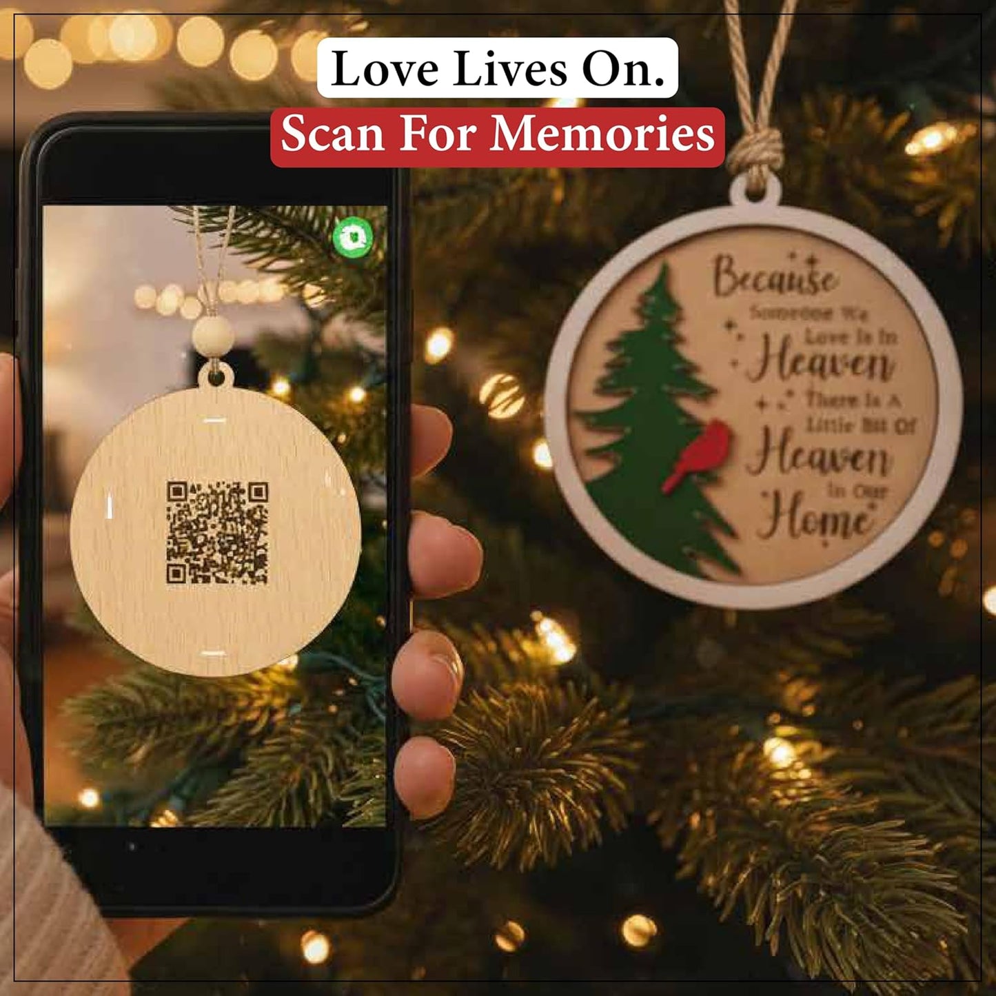 Living Legacy Wooden Christmas Memorial Ornament – Handcrafted Tribute with Custom QR Photo Memories for Loved Ones in Heaven