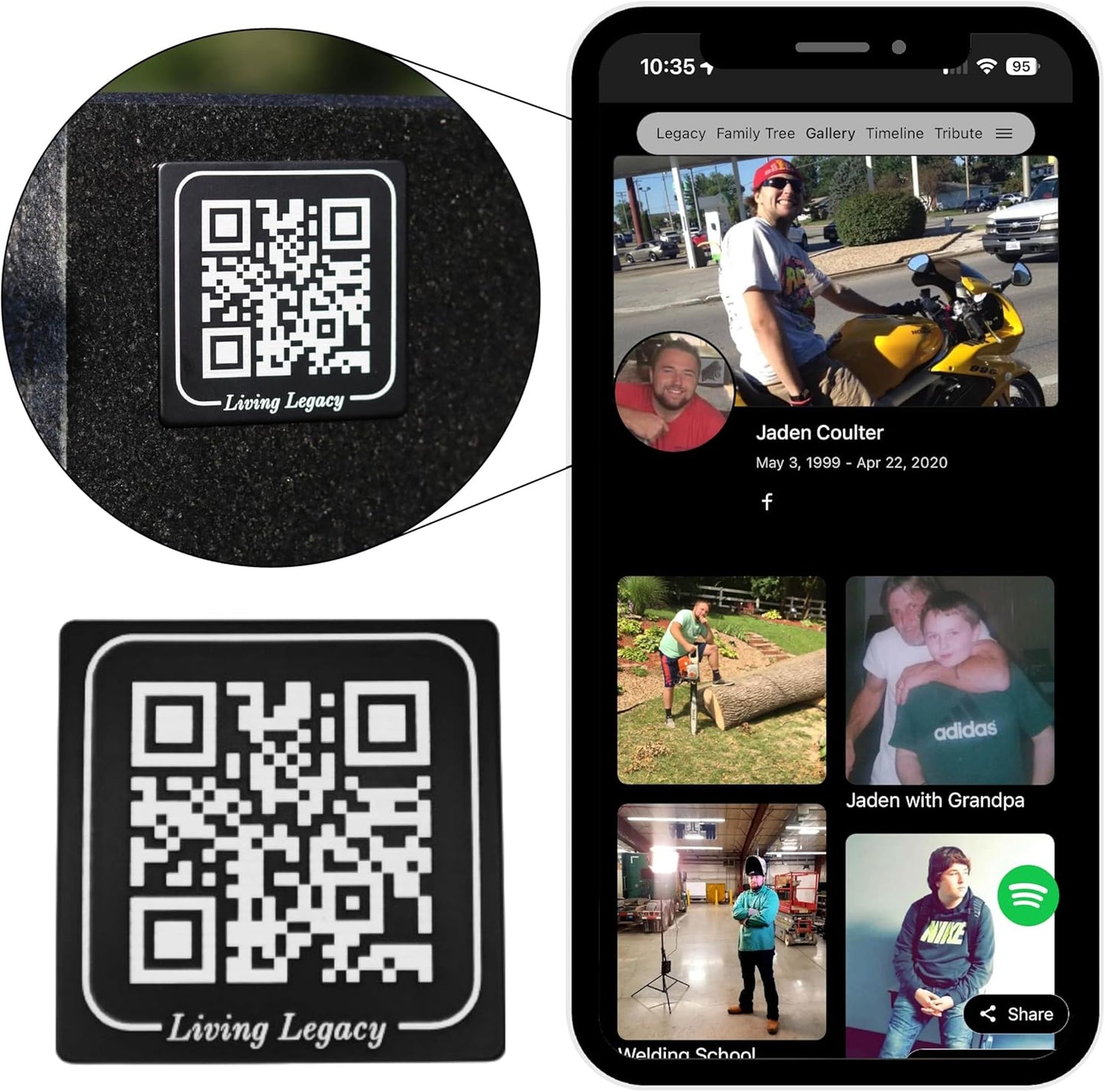 Memorial 2x2 Inch Metal Engraved QR Tags: Commemorate Loved Ones with Dignity, Ideal for Cemetery Tombstones & Thoughtful Bereavement Gifts for The Loss of Loved Ones