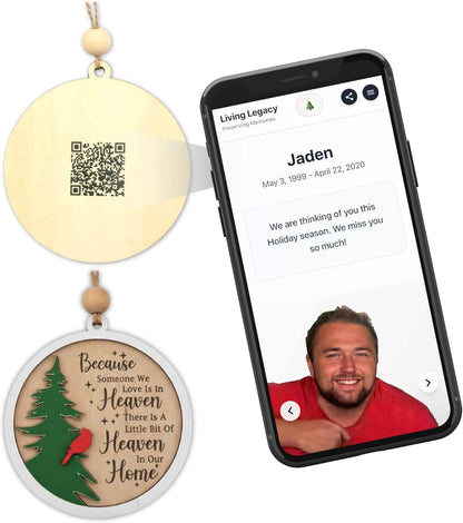 Living Legacy Wooden Christmas Memorial Ornament – Handcrafted Tribute with Custom QR Photo Memories for Loved Ones in Heaven